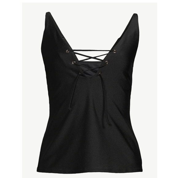 NWT bikini Love & Sports Black Shimmer Lace-Up Tankini Top size XS Bottom Small - Picture 5 of 15